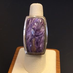 Vintage Amethyst Cabochon Sterling Silver Cocktail Ring Sz 7•1/4